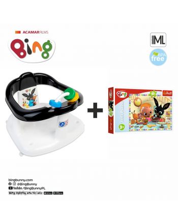 Krzesełko do kąpieli Bing - biały/czarny z zabawką + puzzle Bing "wspólne wypieki"