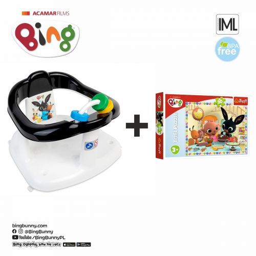Krzesełko do kąpieli Bing - biały/czarny z zabawką + puzzle Bing 